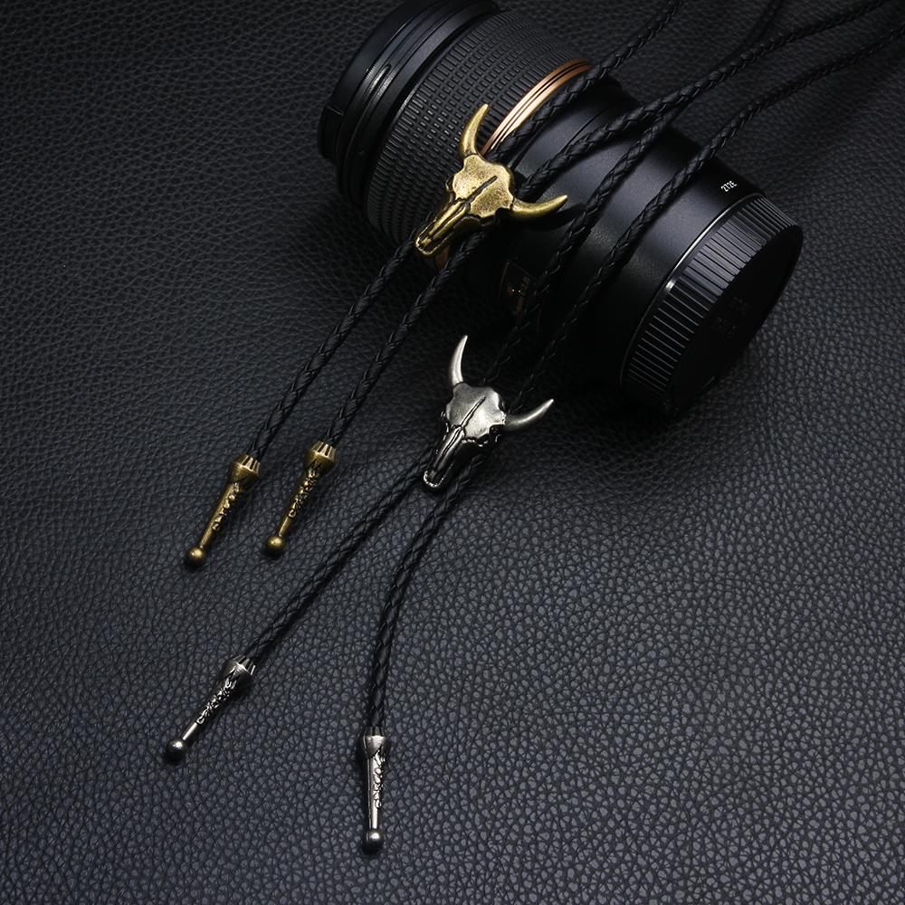 Fashion Mens Leather Cow Head Bolo Tie Necklace Jewelry Retro Western Cowboy Mens Gifts Necktie Men Accessories