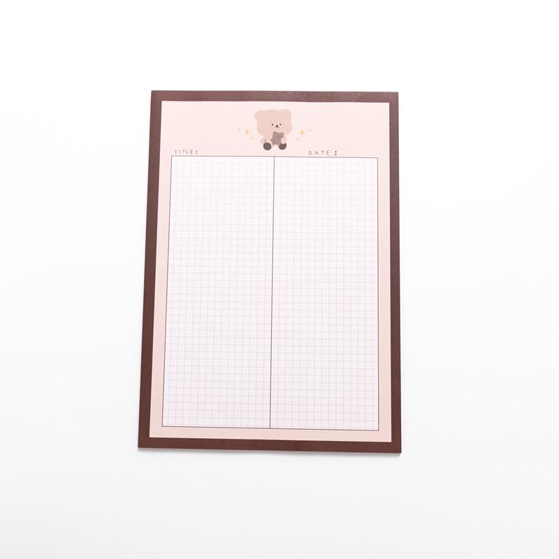 Korean Style Cute Little Bear Cartoon Plaid Sticky Notes for Journaling and Study, B5 Paper