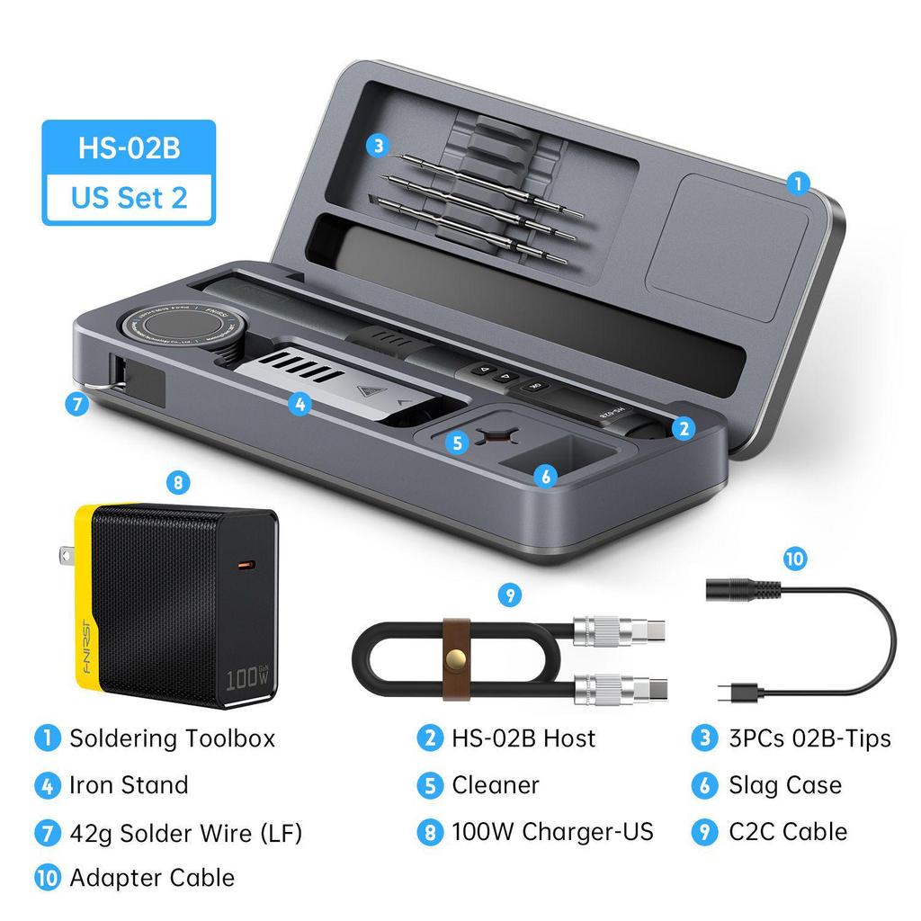 FNIRSI HS-02 Soldering Iron Set and Mobile Workbench Storage Box