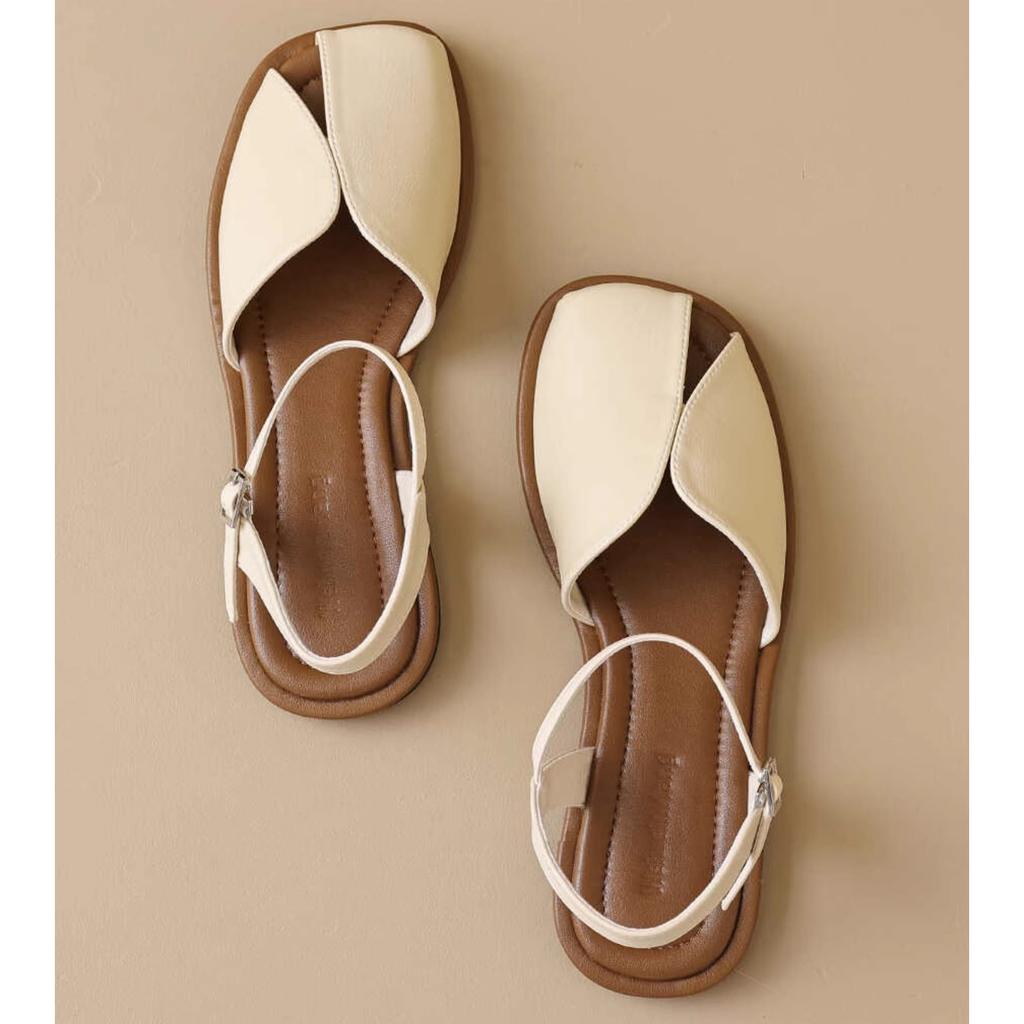 Flat bottom retro bag head sandals women's summer new soft bottom one-word buckle sandals