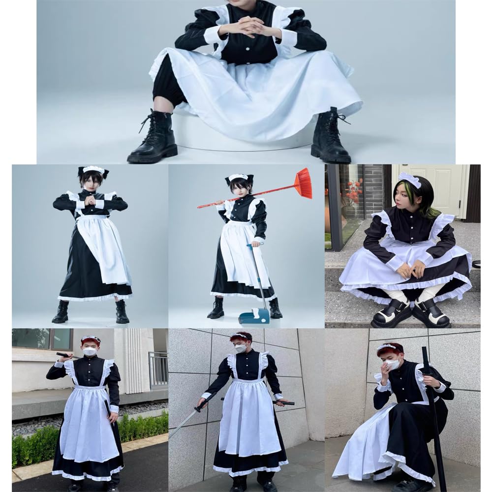 Maid Cosplay One Piece Cosplay Long Skirt British Style Large Size Cultural Festival School Festival Costume Photography Beginner Set Black L [FULINE]