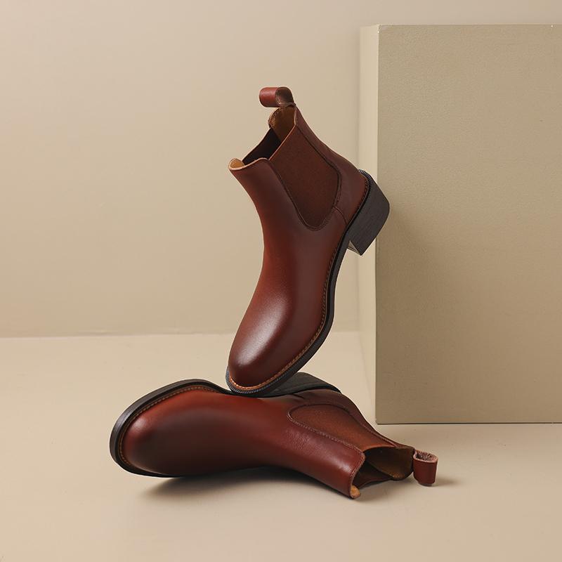 Krazing Pot Cow Skin Autumn Winter Shoes Concise Thick Heels Size 43 Size 42 Chelsea Boots Round Toe Slip on Retro Ankle Boots