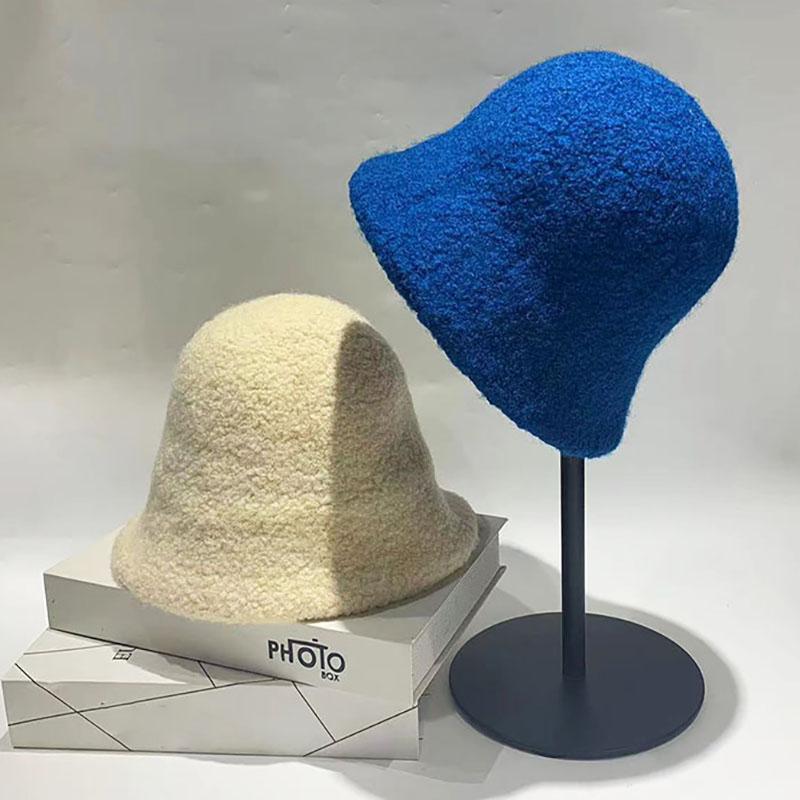 Herbst Winter Hüte für Damen Neu Klassisch Schlicht Wolle Lamm Eimer Warm Fischerhut Vielseitig Mode Japanisch Damen Pannama