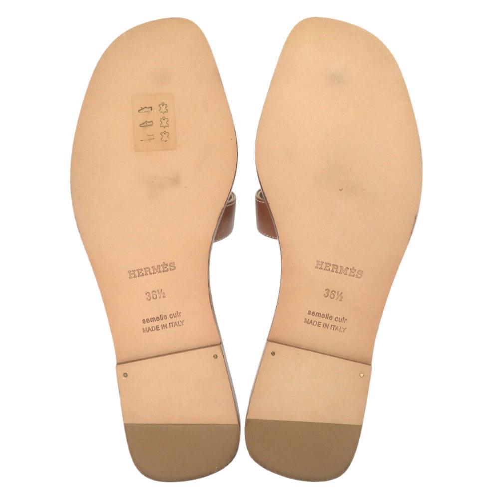 Used AUTHENTIC HERMES Oran Sandals Brown Leather