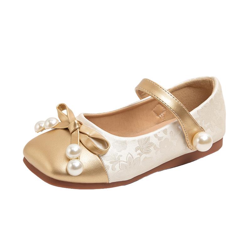 

Girls leather shoes, new summer style, children s pearl princess shoes, soft-soled dance fashion shoes for girls, spring and autumn 31-36One Hand6Double золотий
