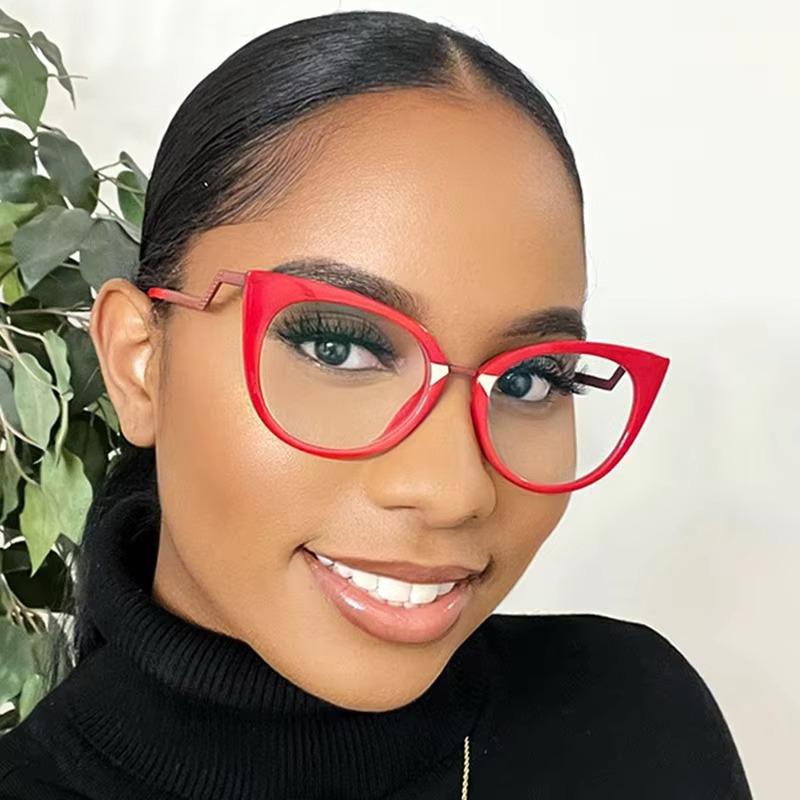 Vintage Flache Leichte Cat-Eye Große Fassung Blaulichtfilterbrille Damen Mode Halbe Metallseite High Definition Brille