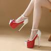 Sexy Peep Toe Party Club Strip Pole Dance Ultra High Heels Platform Pumps Fashion Stiletto Wedding Banquet Shoes Women Red