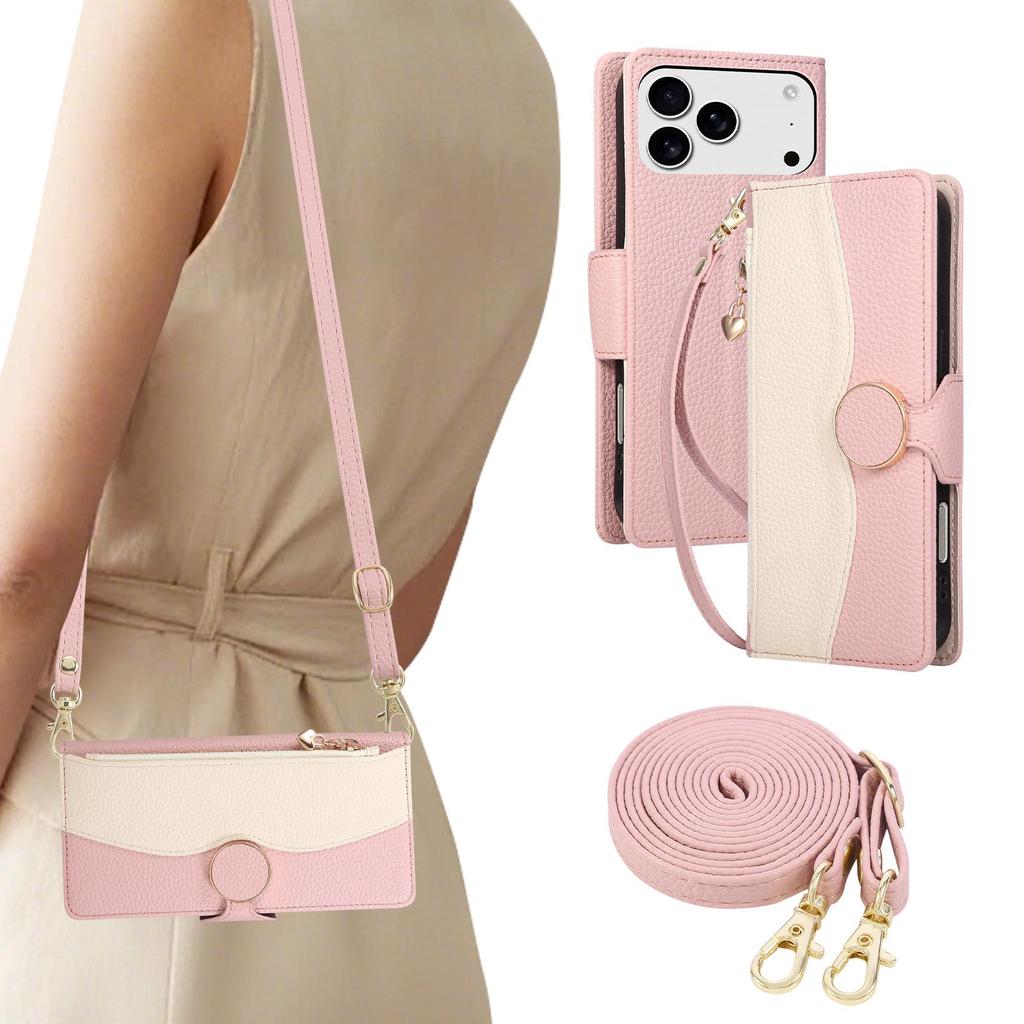 iPhone 17 Color Block Wallet Case: Drop-Proof Leather with Lanyard & Card Slots