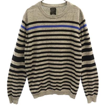 Border Long Sleeve Sweater M Black X Gray Knit Women Used