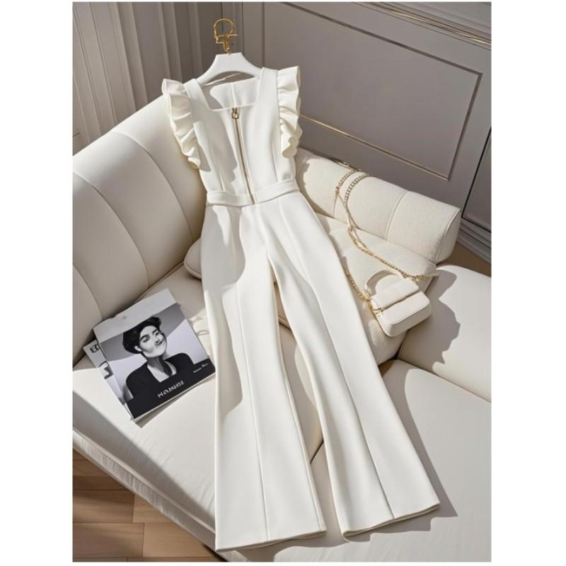 Women's Spring and Autumn High Waisted Draped Wide Leg Jumpsuit  Female Slim Elegant Korean Style Temperament Jumpsuit