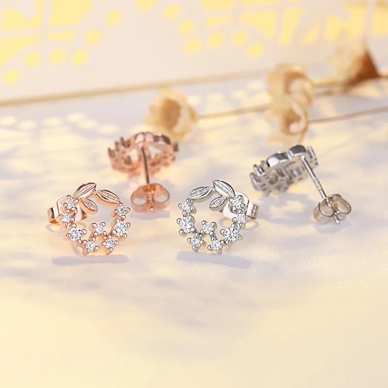 Cute RoseGold Color Leaves Garland Earrings for Women  Silver Needle Piercing Ear Cuff Earrings Ear Trendy