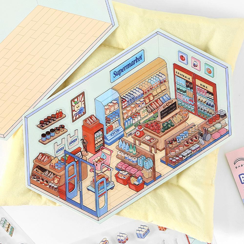 PaperMorePET Querformat Aufkleber: Cartoon-Miniaturhaus-Collage für Kinder