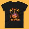 Hello Pumpkin Cartoon Halloween Pumpkin With Witch Hat Devil Smile Haunted Castle Womens Tee T Shirt Mens Tops Unisex Top