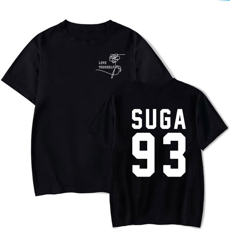 Damska i Męska Moda Casual Styl Koreański Trend Jimin Suga Dekolt O Krótki Rękaw Top Lato Oversize T-shirt