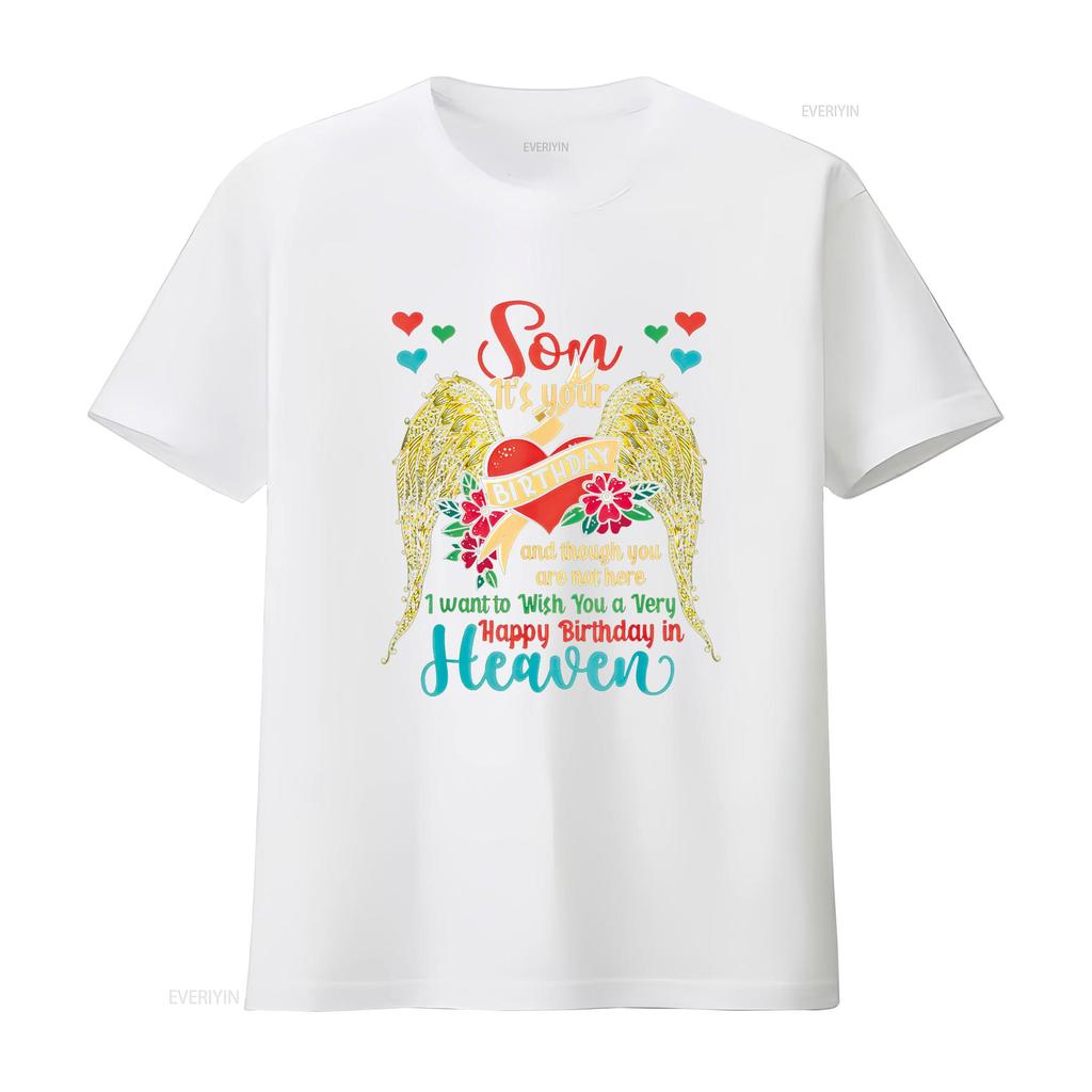 Wish A Very Happy Birthday Son In Heaven Memorial Family T Shirt vintage Washed Soft Stretched homme Breathable Unisex