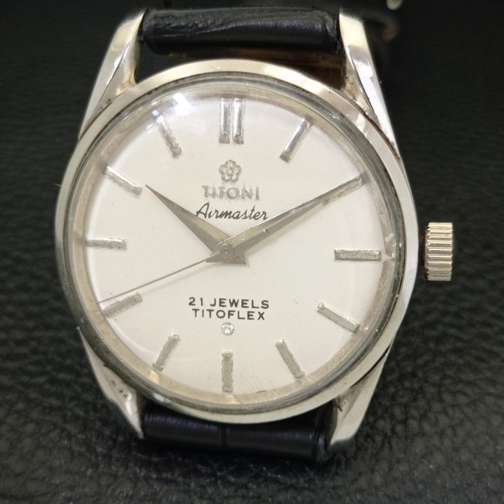 ВИНТАЖНЫЕ ЧАСЫ TITONI AIRMASTER С РУЧНЫМ ЗАВОДОМ TITOFLEX ШВЕЙЦАРСКИЕ МУЖСКИЕ БЕЛЫЕ ЧАСЫ a702034-5 R208-a702034