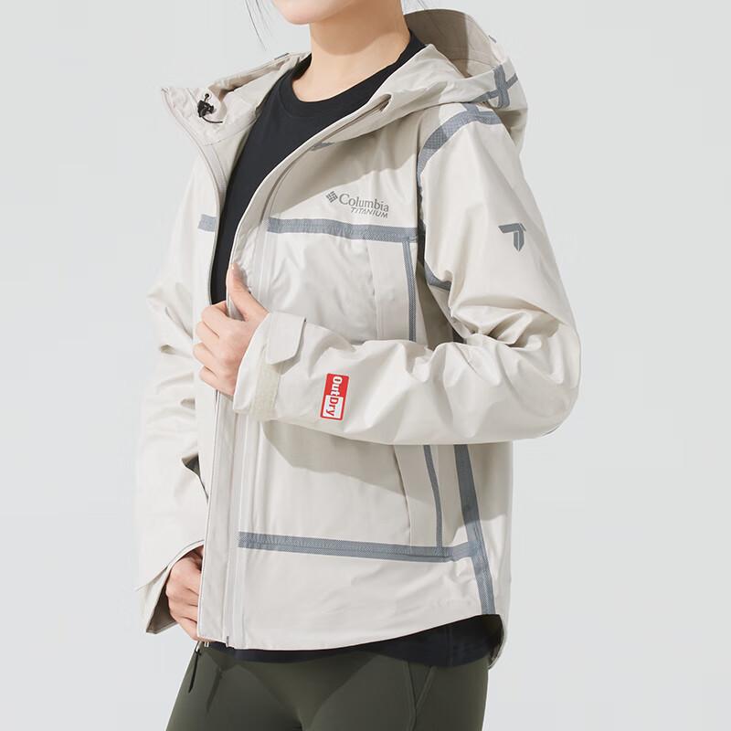 Columbia Logo Outdoor Windproof Breathable Hooded Drop Shoulder Long Sleeve Jacket Women jackets Beige WR3713-278
