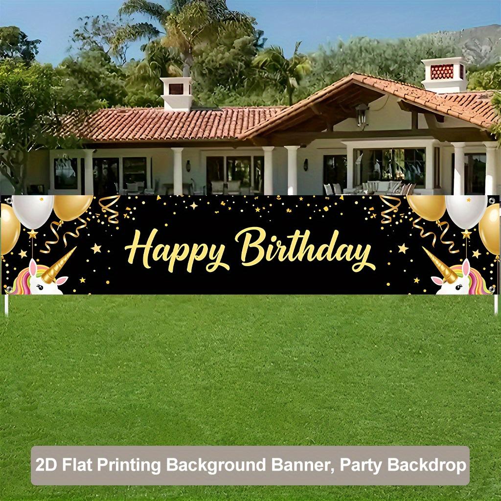 Happy Birthday Party Background Banner, Polyester Outdoor Indoor Fence Lawn Gathering Decoration