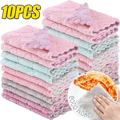 10/1Pcs Double Sided Cleaning Cloth Absorbent Microfiber Towel Furniture Glass Dish Washing Wipe Cloth Kitchen Non Stick Oil Rag