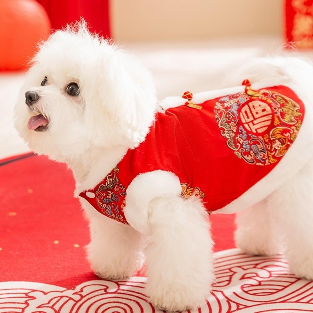 Red Pet Tang Suit Knot Button Cat Coat Kitty Clothes Dog Vest  Spring Festival