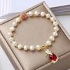 Natural Freshwater Pearl Bracelet Strawberry Crystal Pixiu Pendant Bangles Women Fashion Jewelry Accessories Gift