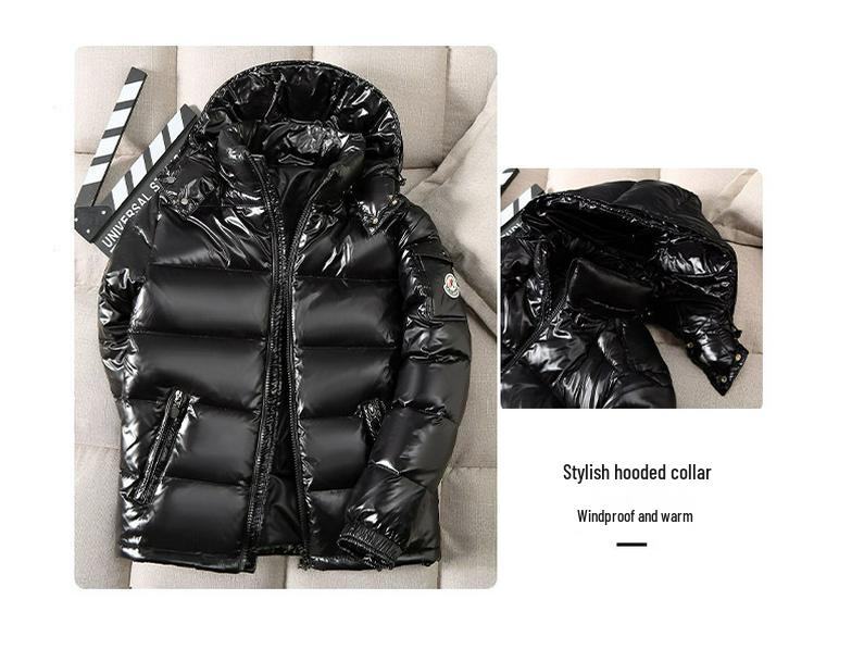 Unisex Shiny Hooded Down Jacket - Trendy Winter Warmth for Couples