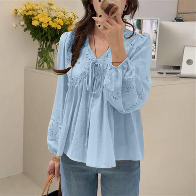 

ZANZEA Женская повседневная блузка с V-образным вырезом и длинным рукавом 5XL синий