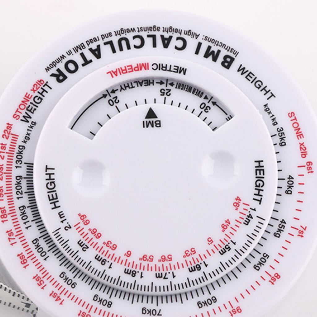 Round BMI Measuring Tape Automatic Retractable Waistline Tape Calculator Portable Health Tape Measures Tools White