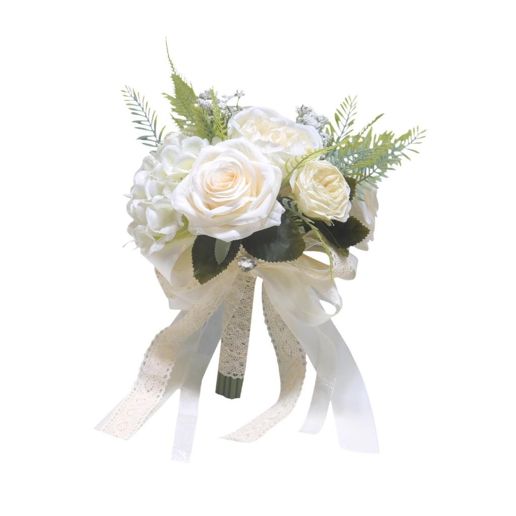 Wedding Bridal Bouquet Ribbon Bridesmaid Bouquet Fake Silk Rose Decor for Ceremony Anniversary Farmhouse Wedding Festival Church