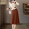 Women Long Sleeve Blouse and Skirts Casual Two Piece Suit Sets