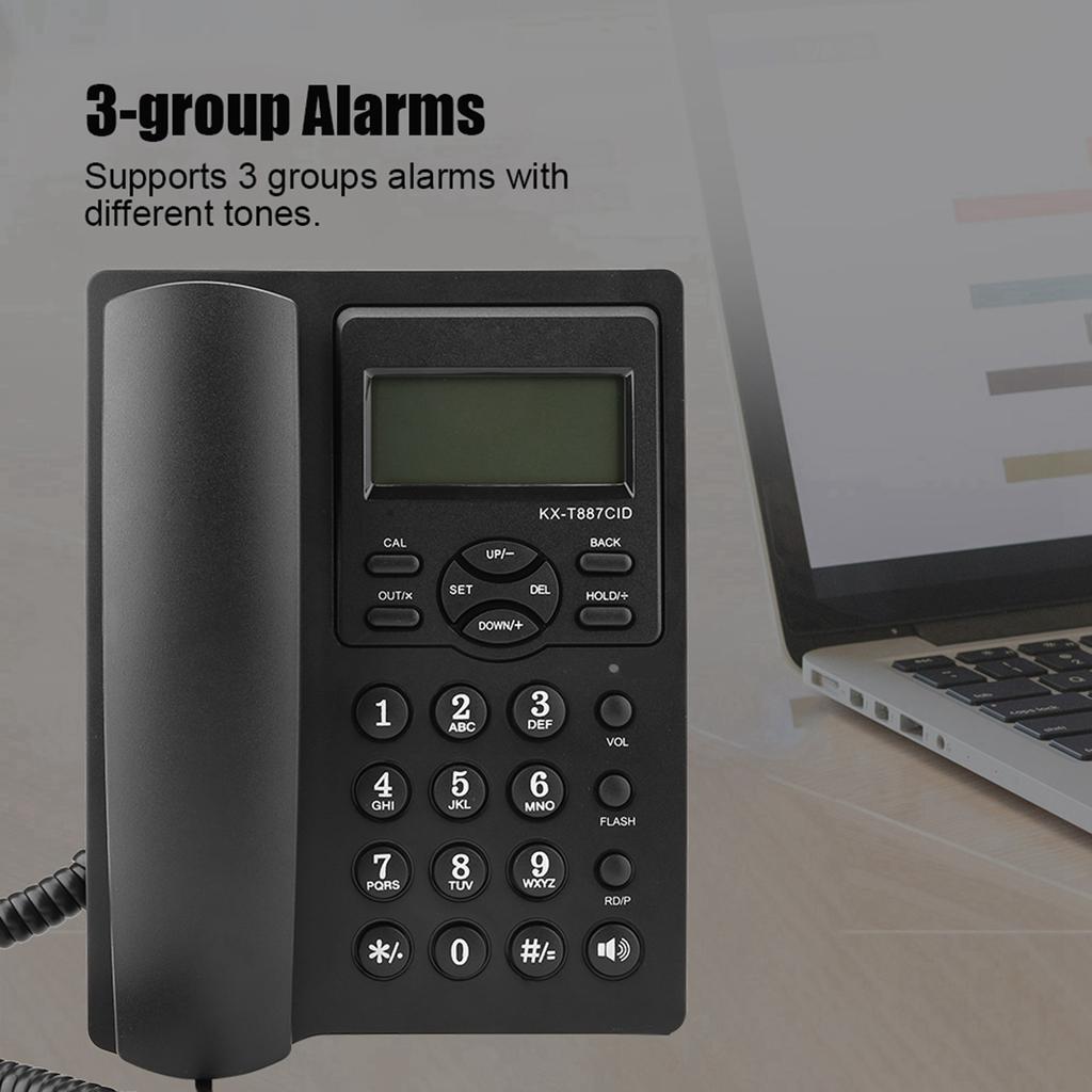 LCD Display Semi Hands Free Corded Phone with Speakerphone 3‑group Alarms Desktop Corded Telephone