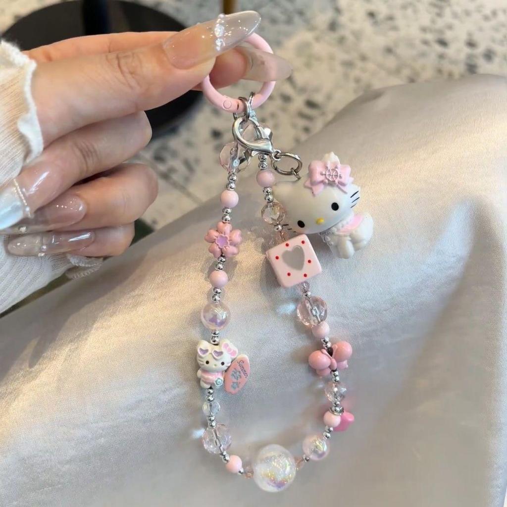 Charming Pink Girly Surfboard Cat Phone Case with DIY Bead Camera & Card Holder Ornament