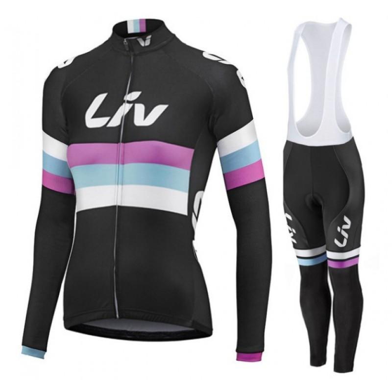 Womens Long Sleeve Cycling Jersey Set Breathable Tour De France Style Bike Riding Outfit XS