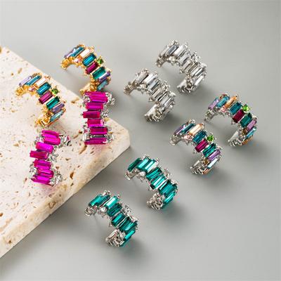 Earrings Female Earrings Alloy Inlaid Personality Simple C- Shaped Color Diamond