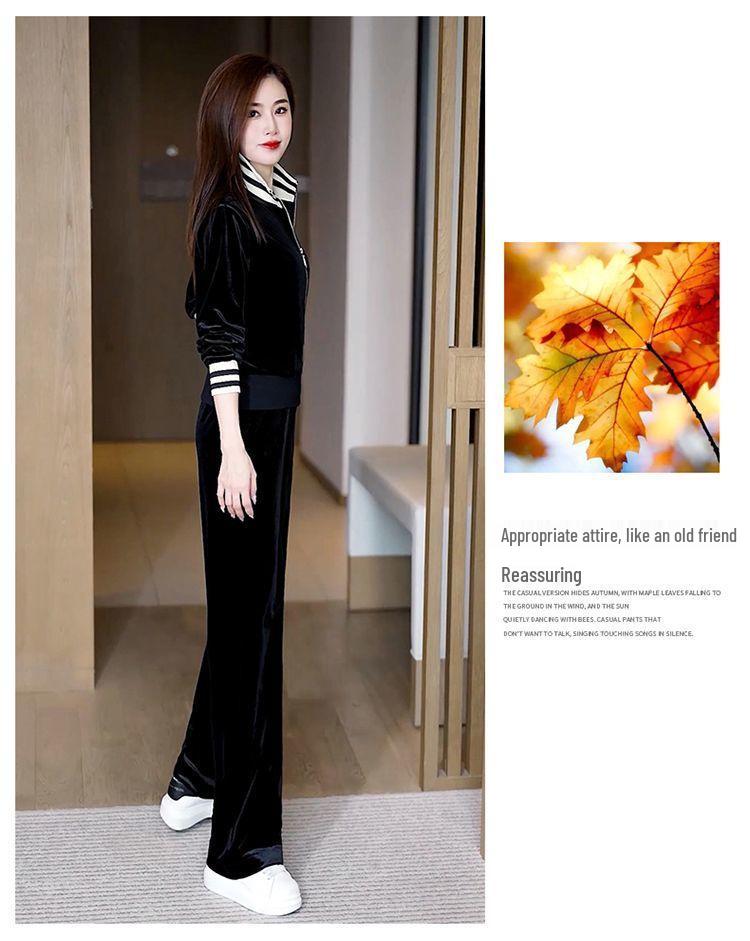 2024 Winter Gold Velvet Slim Fit Casual Two-Piece Suit with Zipper