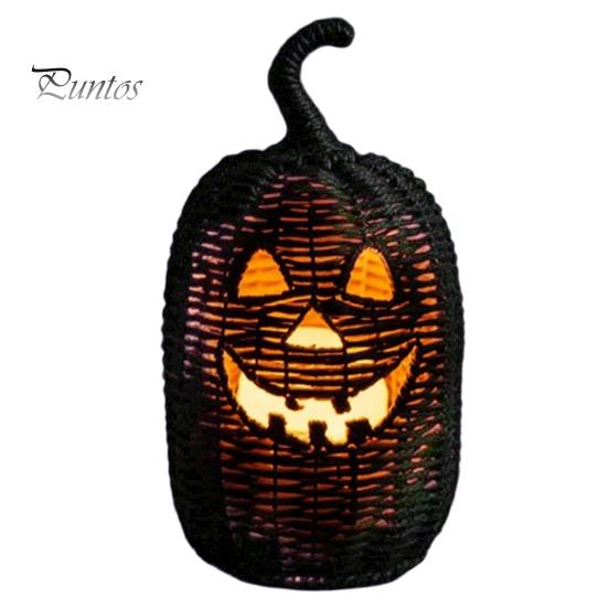 Black Braided Halloween Prop Handwoven Pumpkin Basket with Witch Hat Lid, Rustic Wicker Trick Fall Housewarming Gifts or Treat Bucket for Indoor