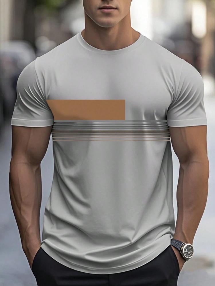 Sommer Herren Einfaches T-Shirt mit Buchstabenmuster Aufdruck Lässiges Sportliches Lockeres Rundhals Oberteil City Time Täglich Vielseitig Kurzärmelige Kleidung