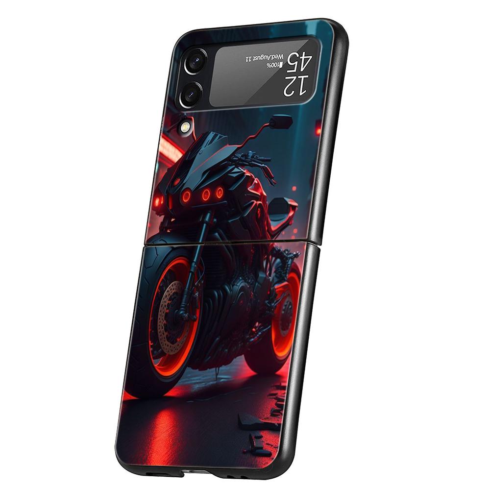 Motorcycle Hard PC Phone Case For Samsung Galaxy Z Flip 5 4 3 Black Cover For Galaxy Z Flip 6 Foldable Shockproof Cases Fundas