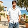 Men's Short Sleeve Casual Shirt Cotton Linen Button Down Collared Top with Chest Pocket for Spring and Summer