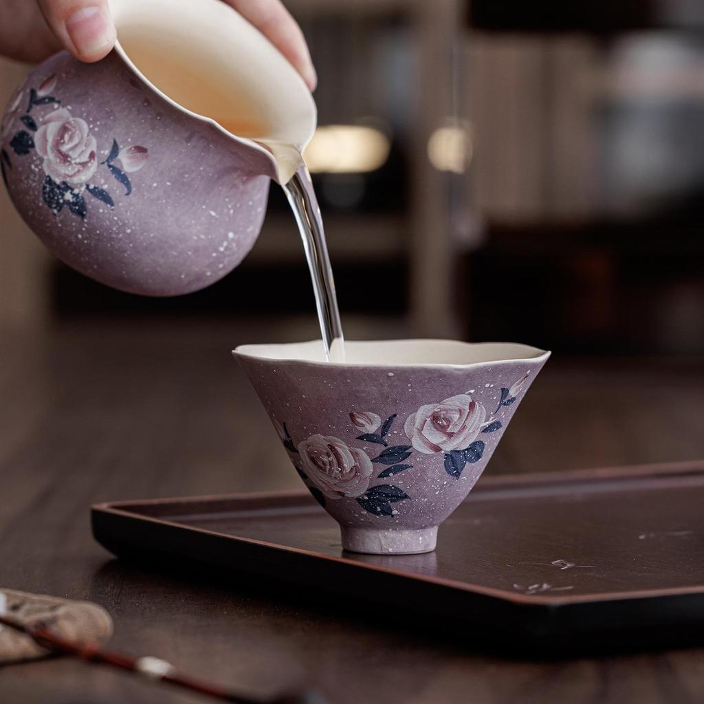 Handmade High-End Ceramic Rose Douli Tea Cup for Kung Fu Tea