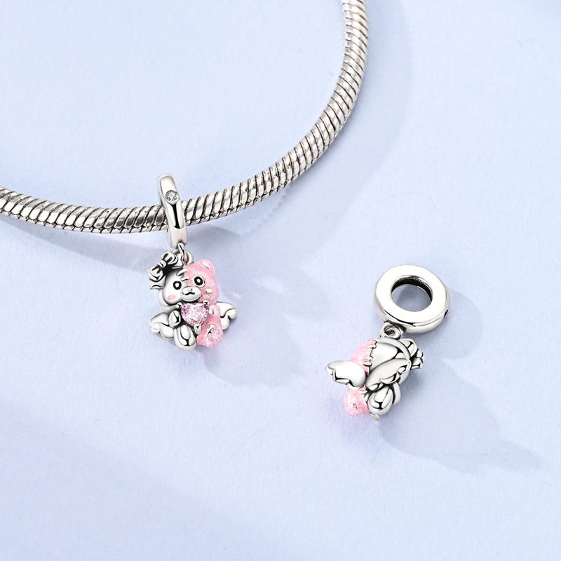 copper Pink ColorBlock Bear Pendant Loving Angel Bear Charm Compatible With Authentic Charm Bracelets Women Do It Yourself Jewellery Gift