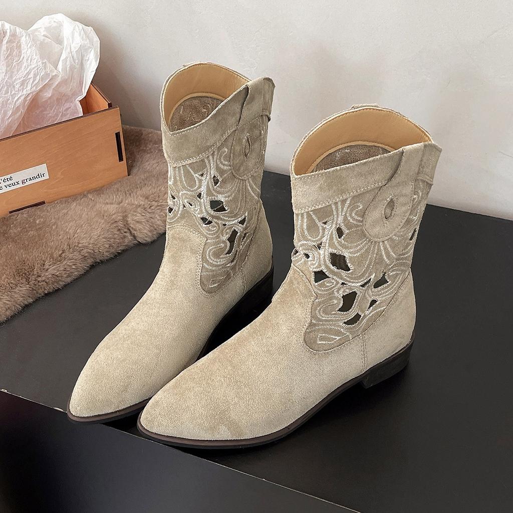 Fashion New Women's Luxury Western Cowboy Boots Embroidered Hollow Women's Thick Heel Knight Boots Retro Casual Ancient Short Boots