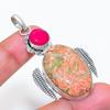 Natural Unakite, Jade Gemstone 925 Sterling Silver Jewelry Pendant 2.29" ZS-570