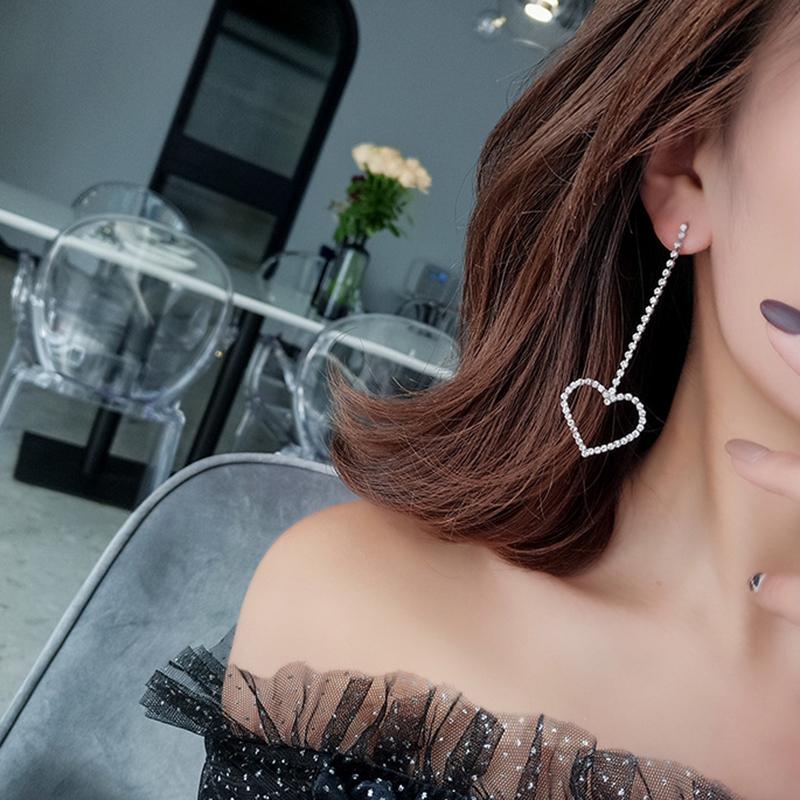 Long Luxury Rhinestone Earrings For Women Big Heart Crystal Simple Korean Statement Dangle Wedding Earring Jewelry Party