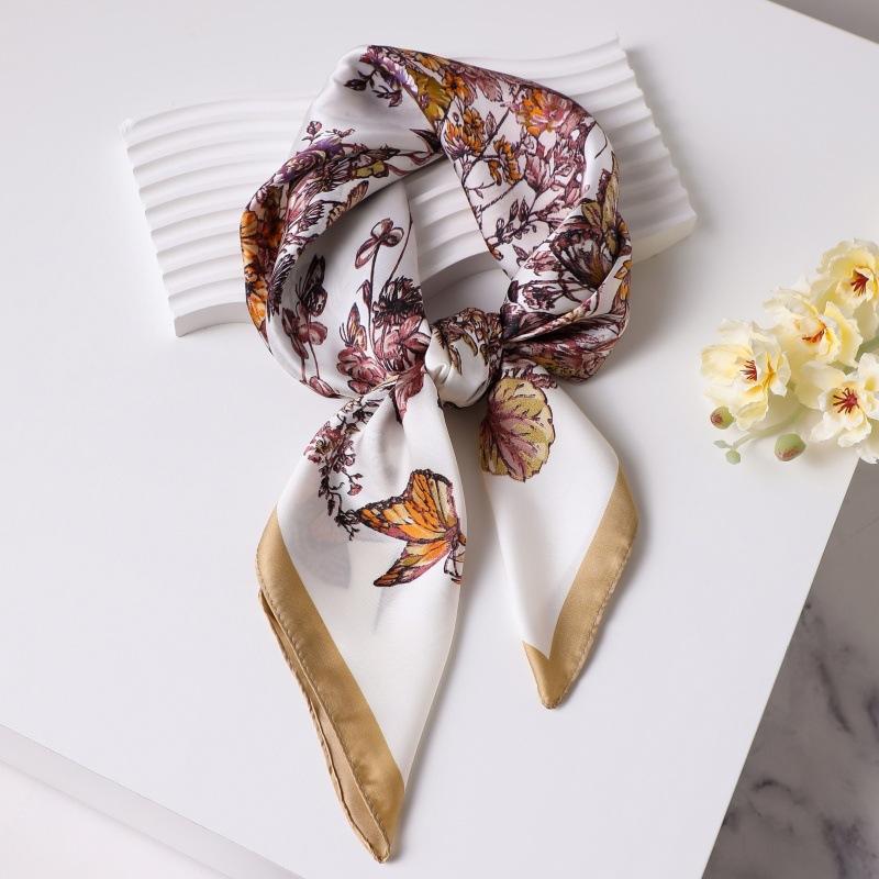 Luxury Printed Silk Scarf Women Simulated Silk Elegant Blue Versatile Headwear Bag Accessories Clothing Fashion Square Scarf