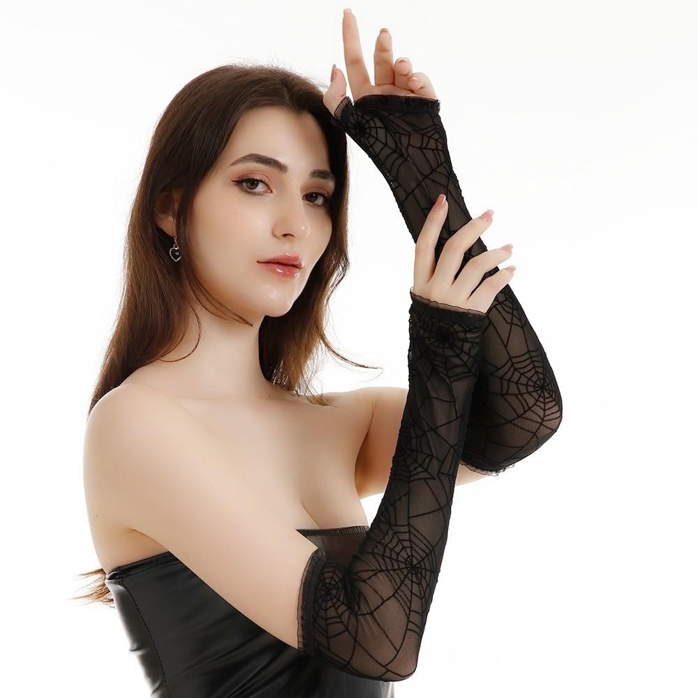 Lolita Halloween Gloves Thin Mesh Mitten Fancy Spider Web Gloves Women