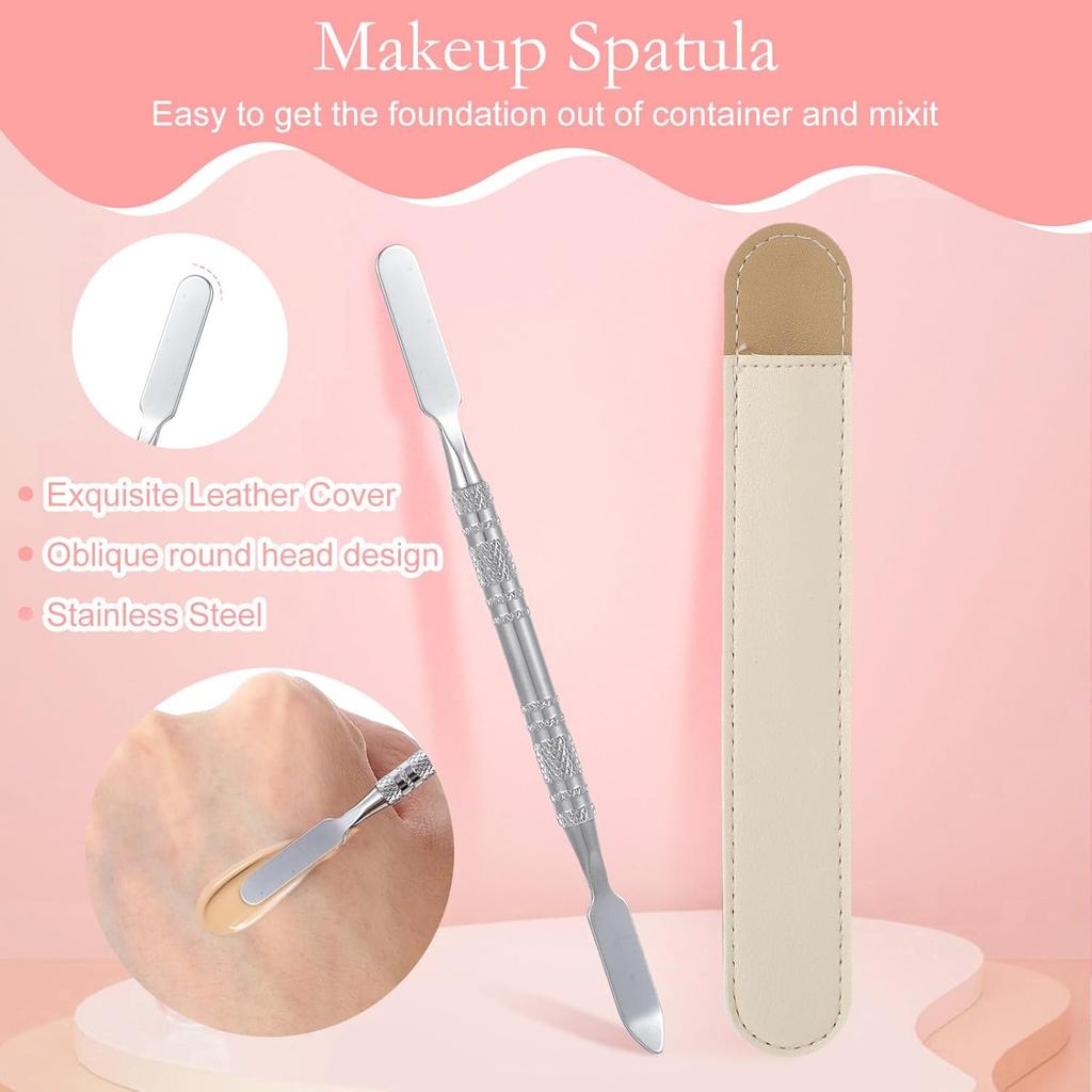 Stainless Steel Makeup Palette, Metal Mixing Tray with Foundation Brush, Spatula and Powder Puff Professional Reusable Beauty Tools for Facial