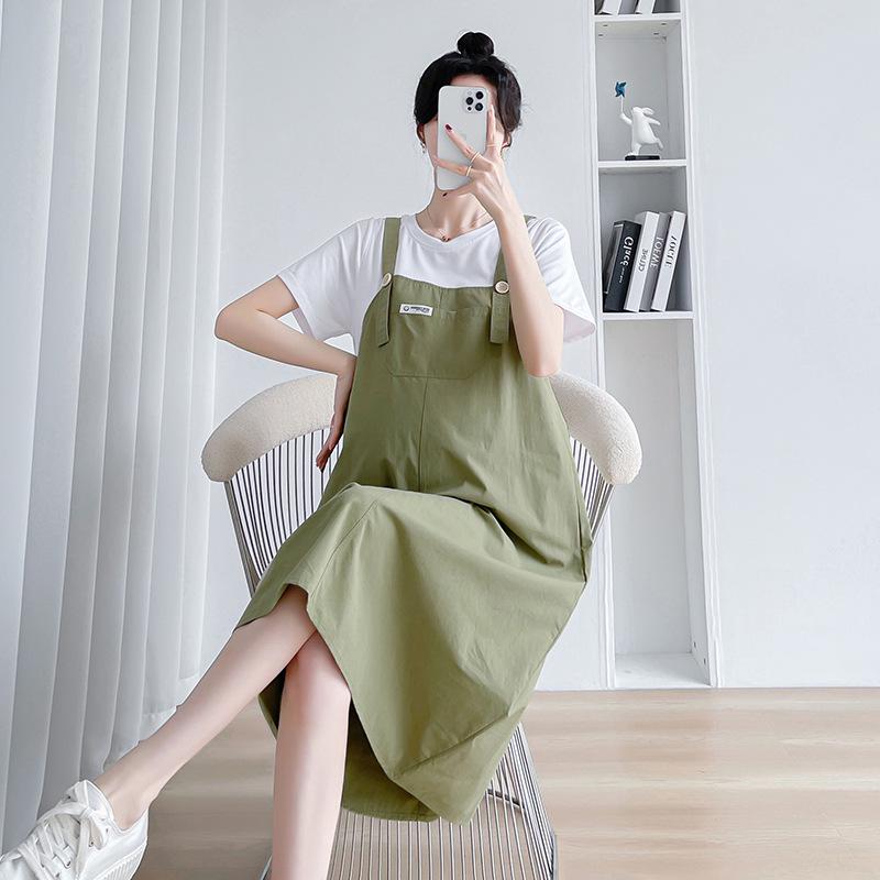 2026 Spring Korean Fashion Faux Two-Piece Short-Sleeve Maternity Dress Large