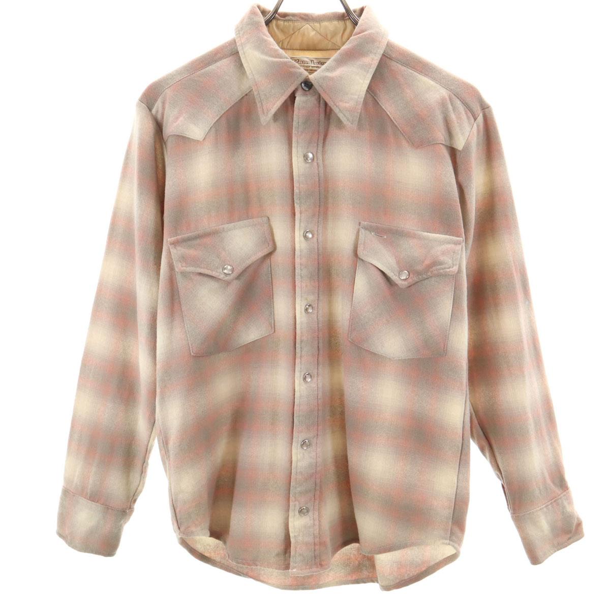 

PENDLETON 70-е винтажная рубашка в клетку с длинным рукавом в западном стиле L бежевая мужская б/у