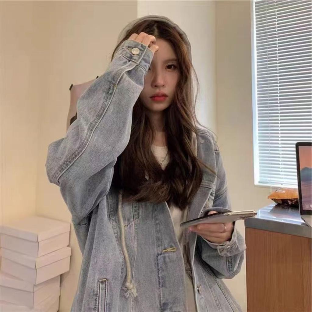 Cowboy Short Jacket for Women, Spring and Autumn Korean Version, New Long Sleeved Slim Fit Hooded Jacket Top